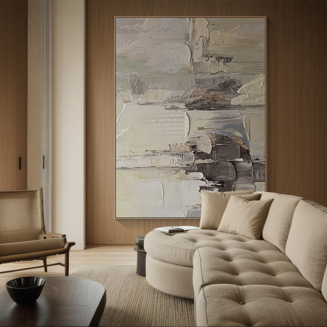 Neutral Textured Gray Abstract Wall Art for Modern Living Room - AURA178