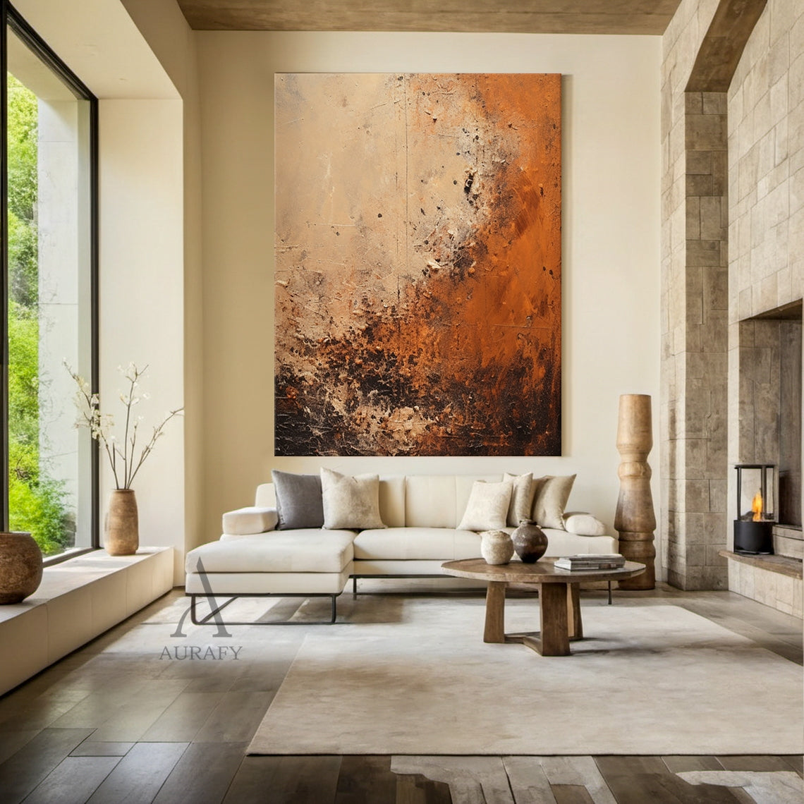 Wabi Sabi Wall Art Textured Brown Red Rustic Tactile Plaster Abstract Minimalist Japandi Modern Decor AURA791