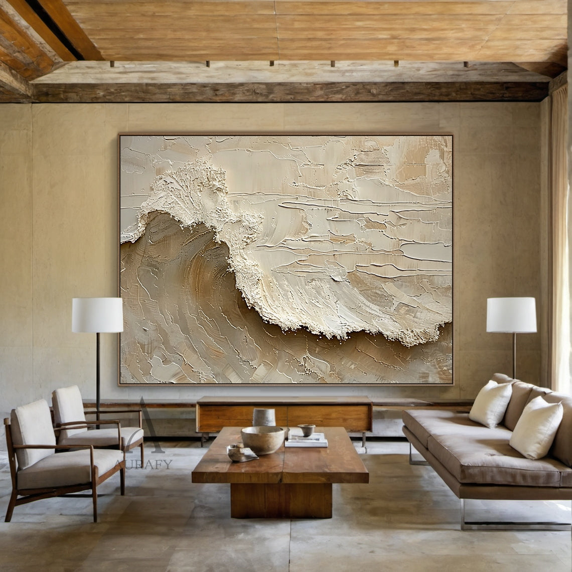 Neutral Breaking Wave Wall Art - AURA679