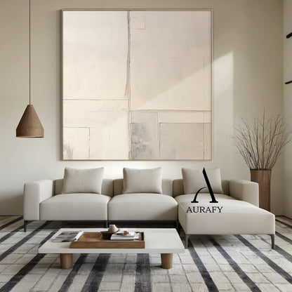 Minimalist Wall Art Beige Plaster Textured Japandi Style Tactile Surface Geometric Block Artwork AURA550