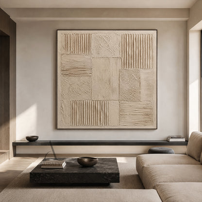 Sand Grid, Beige Brown Ribbed 3D Abstract Painting AURA860