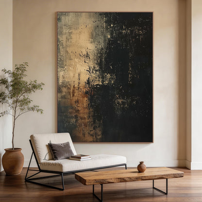Fault Line, Brown and Black Split-Field Textured Painting AURA873