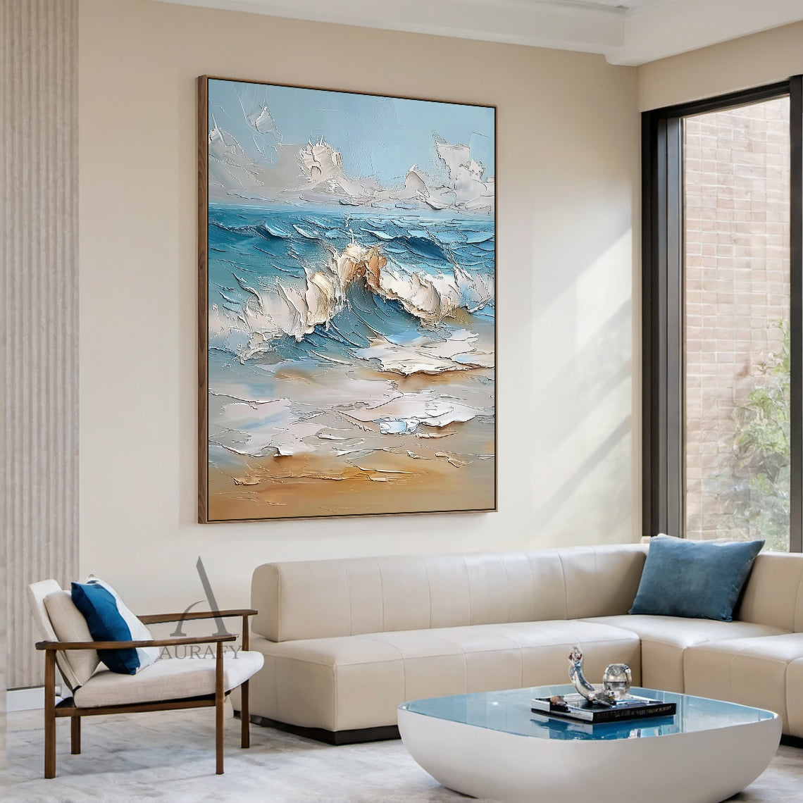 Blue Coastal Wave Beach Wall Art - AURA681