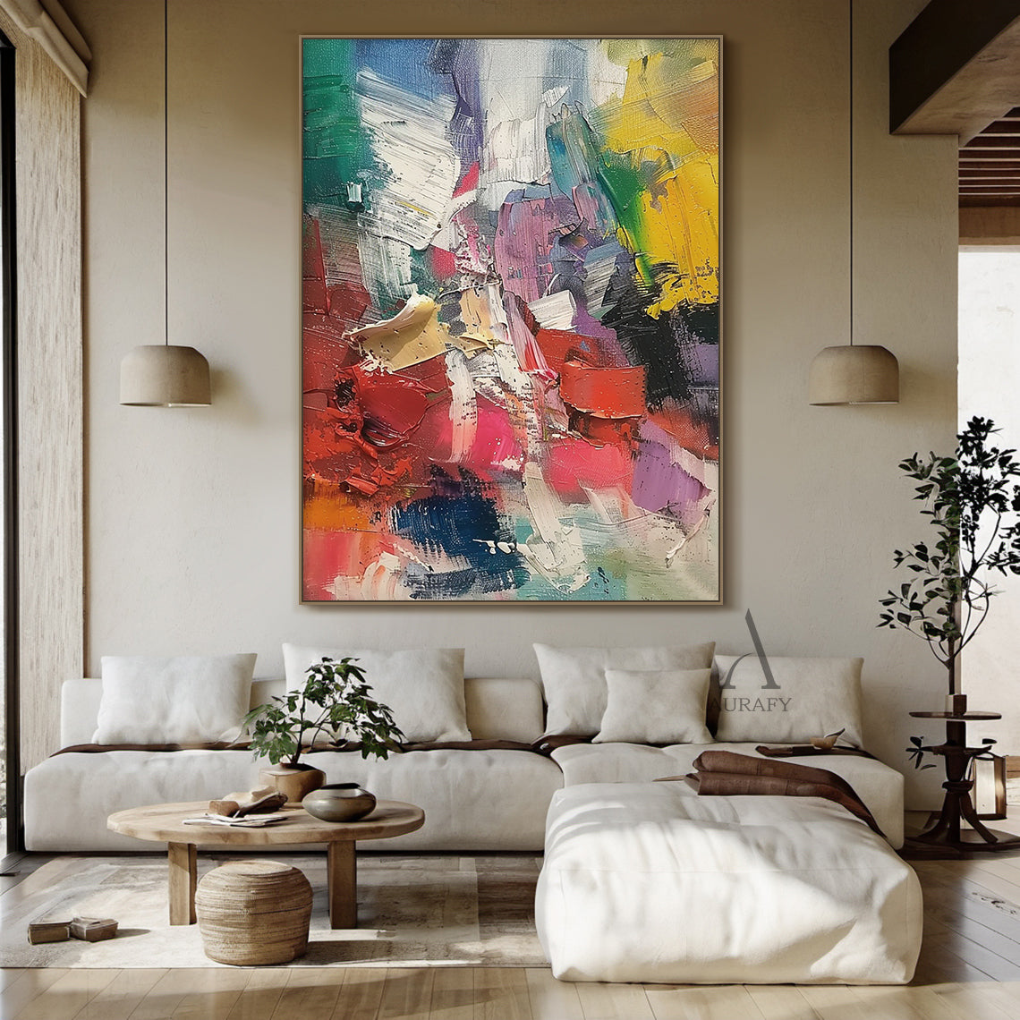 3D Textured Abstract Painting Impasto Knife Strokes Vibrant Colorful Tactile Wall Art AURA423