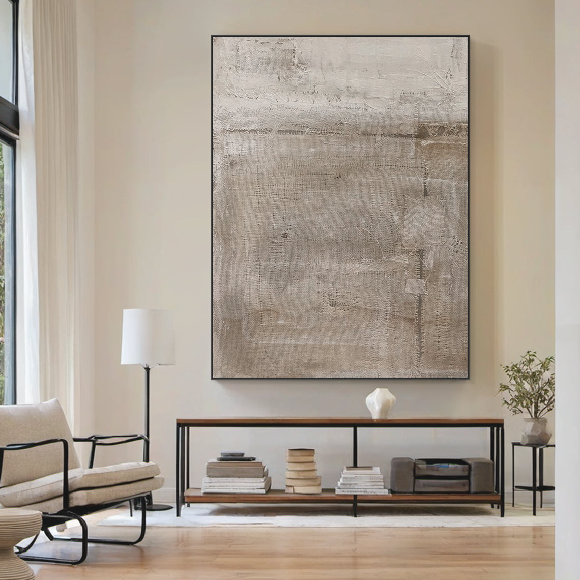 Distressed Texture Wall Art – Taupe & Soft Gray Tones – AURA026(Vertical)