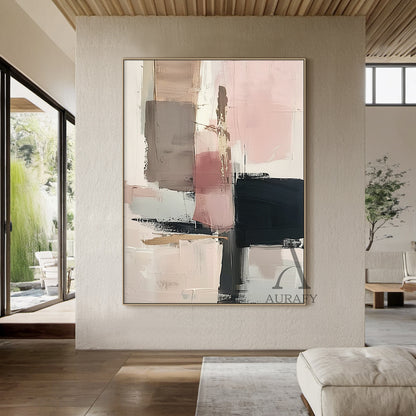 General Abstract Art Impasto Knife Strokes Pink Black Beige Tactile Luxe Modern Canvas AURA495