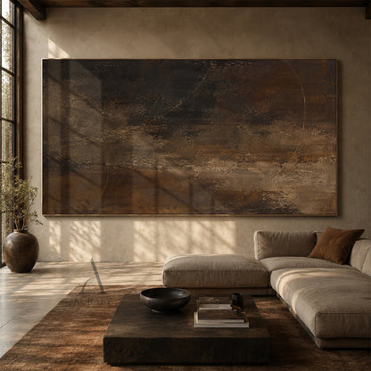Arc Trace, Dark Brown Weathered Plaster Abstract Painting AURA871