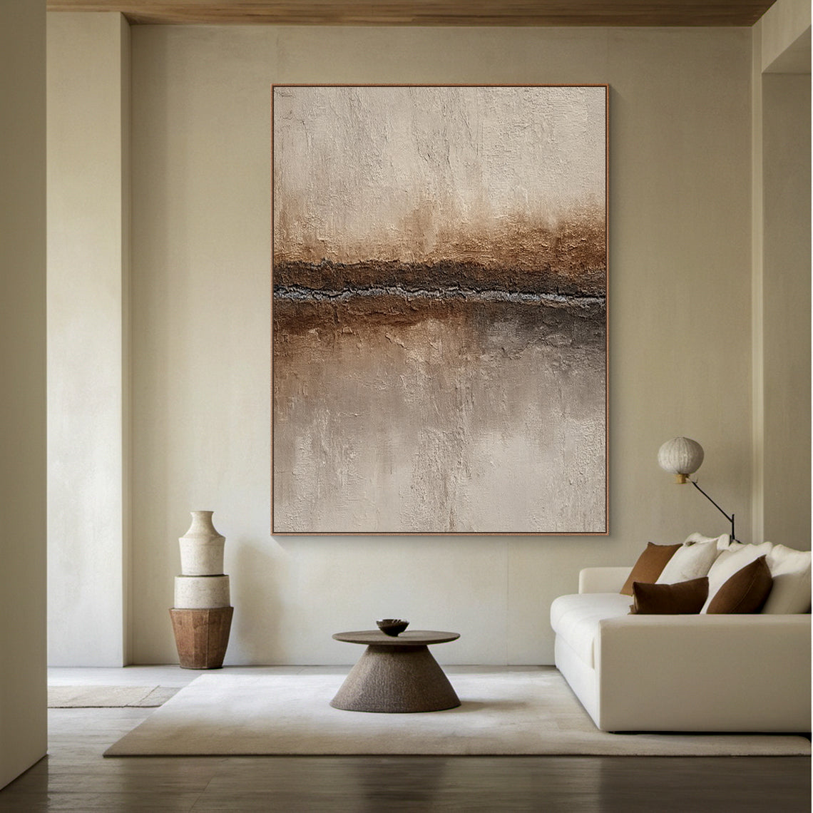 Wabi Sabi Abstract Wall Art Plaster Textured Beige Brown Tactile Cracked Decor AURA581