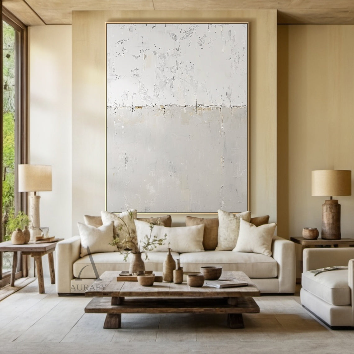 Neutral Beige Wabi-Sabi Textured Abstract Wall Art - AURA812