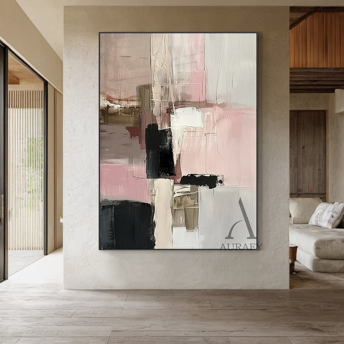 Abstract Wall Art Pink Black White Thick Knife Strokes Tactile Luxe AurafyArt AURA494