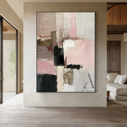 Abstract Wall Art Pink Black White Thick Knife Strokes Tactile Luxe AurafyArt AURA494