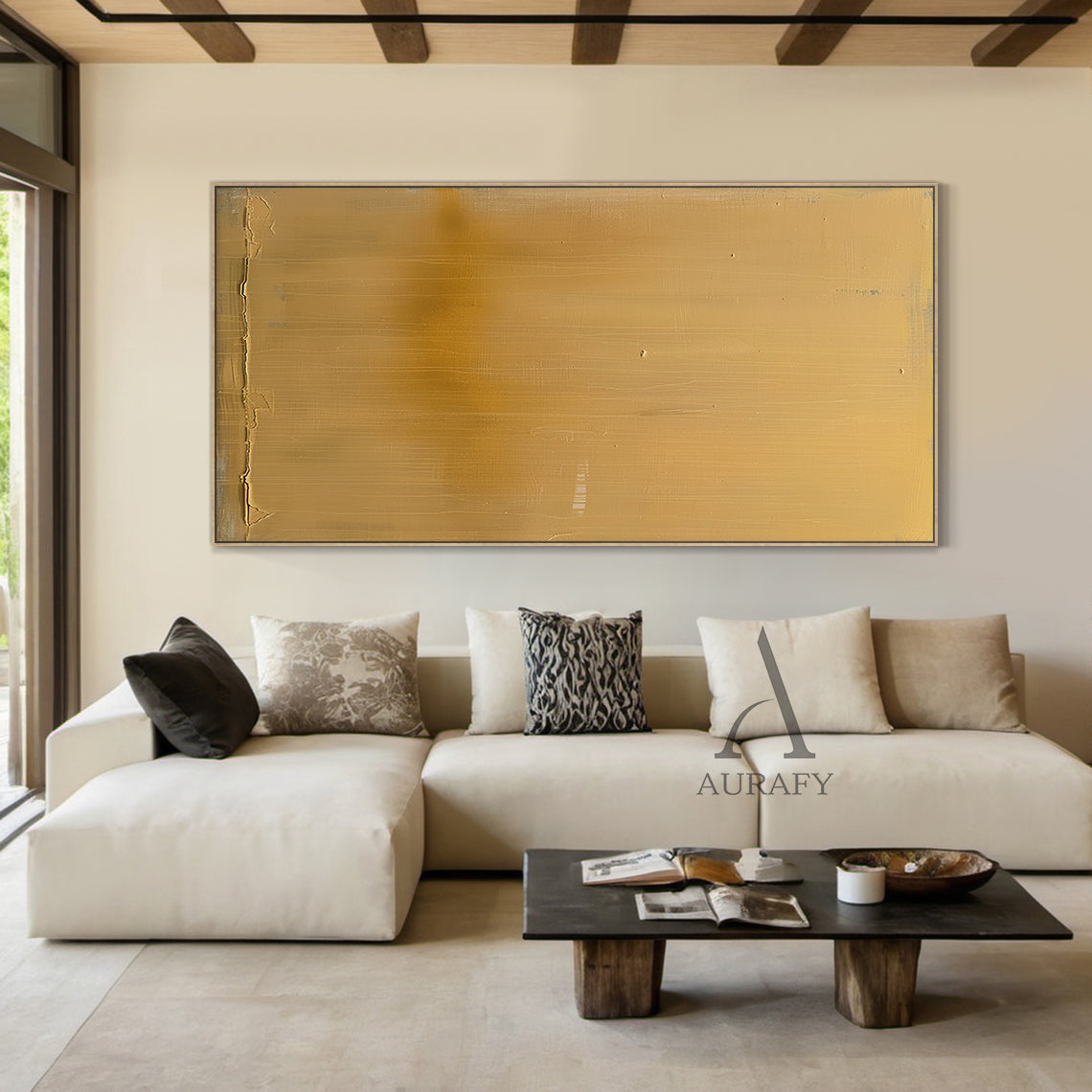Yellow Abstract Art Tactile Surface Vertical Brushstrokes Crackled Edge Minimalist Luxe Original Canvas AURA480
