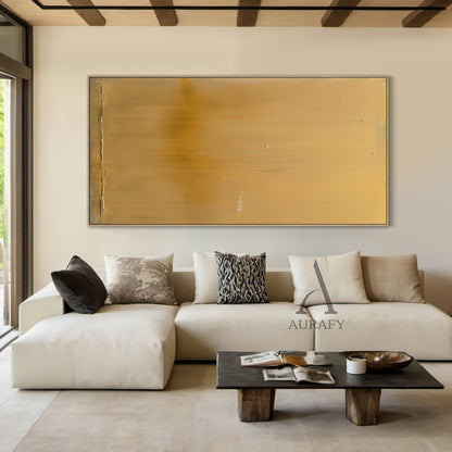 Yellow Abstract Art Tactile Surface Vertical Brushstrokes Crackled Edge Minimalist Luxe Original Canvas AURA480