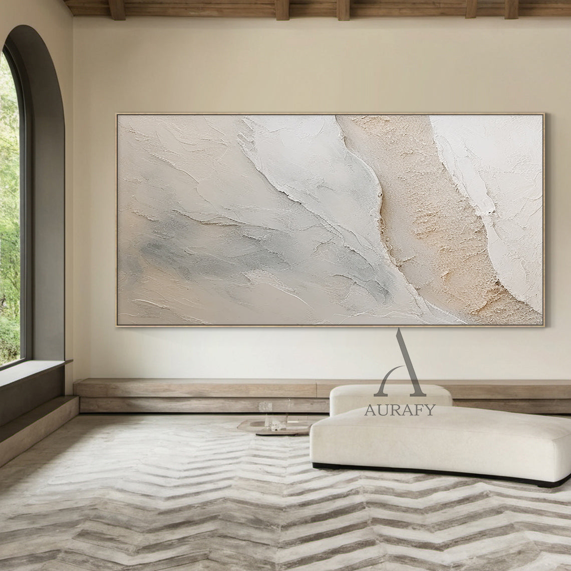 Abstract Plaster Art Beige White Tactile Textured High-Relief Minimalist Luxe Wall Decor AURA488