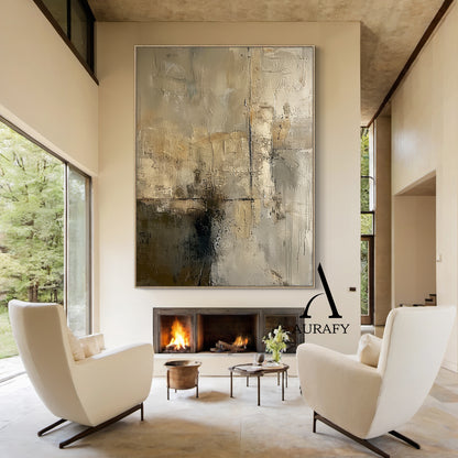 Wabi Sabi Gray Abstract Plaster Textured Art with Rough Crackled Layered Tactile Surfaces AURA558
