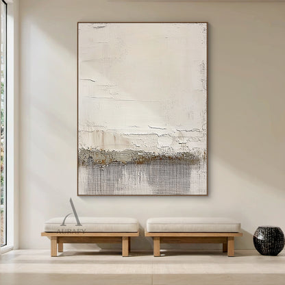 Beige Abstract Artwork Modern Organic Japandi Impasto Crackle Tactile Grid Texture Design AURA451