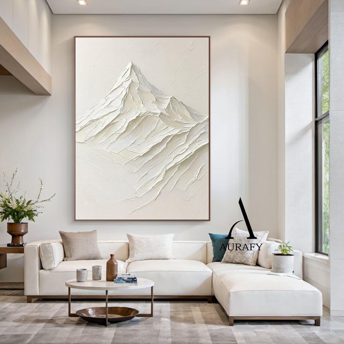 Minimalist Wall Art Beige Impasto Tactile Surface Knife Strokes Wabi-Sabi Abstract Mountain Art AURA554