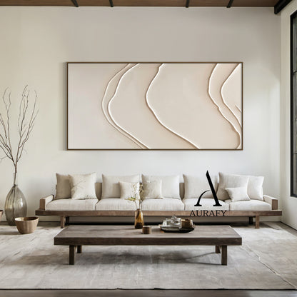 Minimalist Beige Plaster Textured Wall Art Wabi-Sabi Sculpted Knife Stroke Japandi Tactile Canvas Home Decor AURA544