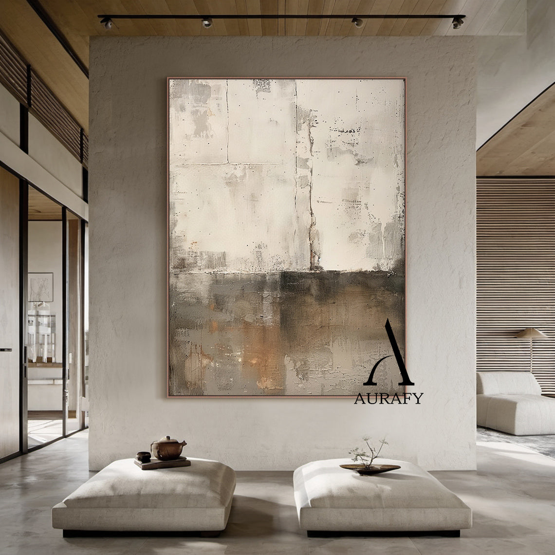 Wabi Sabi Abstract Art Handcrafted Plaster Textured Mottled Gray Beige Wall Decor AURA562