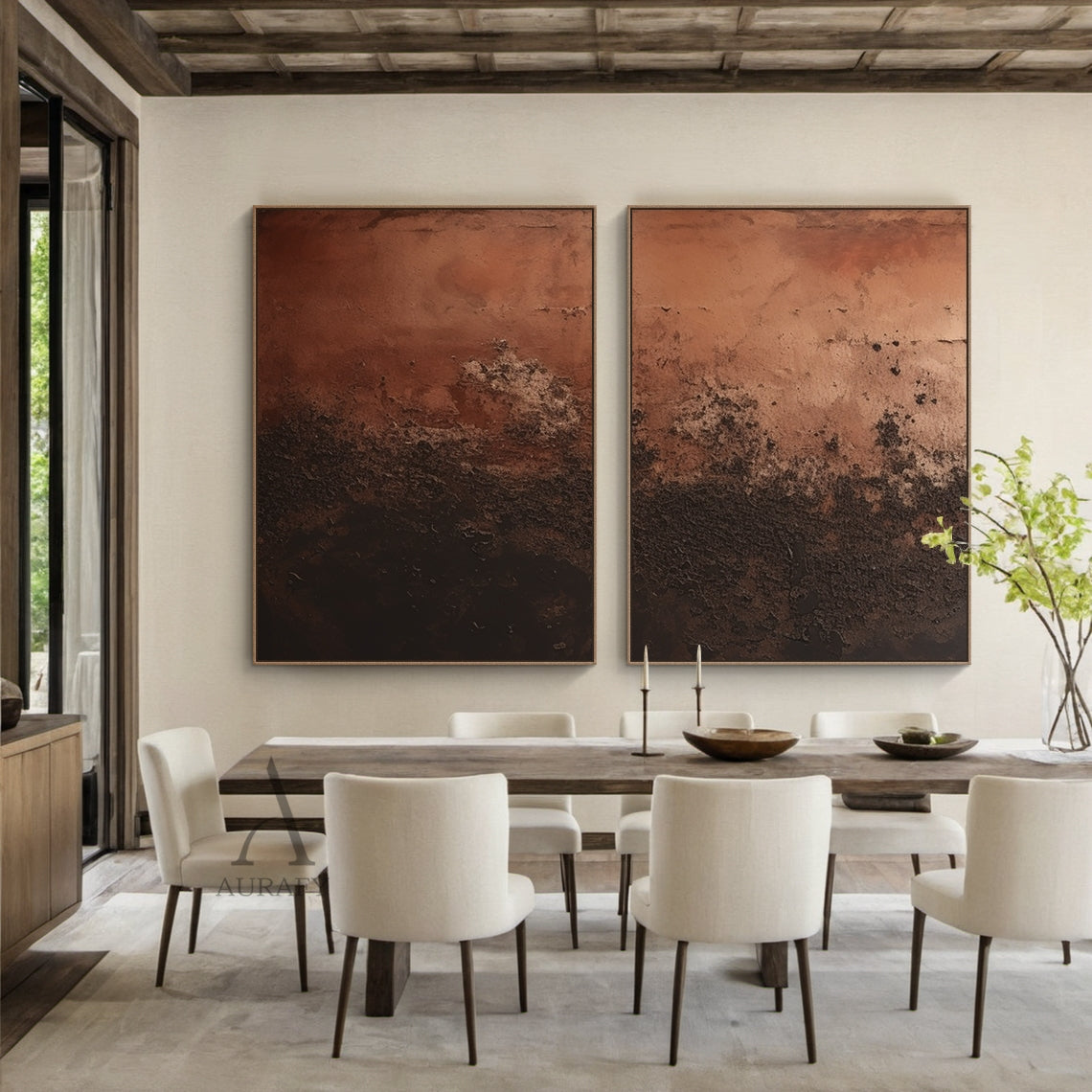 Plaster Textured Red Brown Abstract Japandi Modern Organic Tactile Canvas Wall Art AURA793