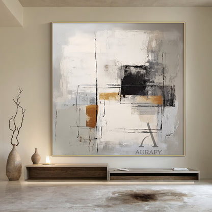 General Abstract Art Gray White Black Hand-painted Oil Brush Stroke Minimalist Luxe Wall Decor AURA486