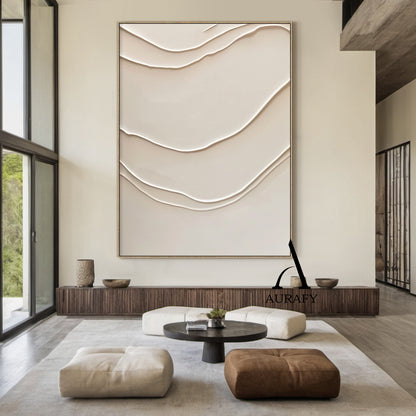 Minimalist Beige Plaster Textured Wall Art Wabi-Sabi Sculpted Knife Stroke Japandi Tactile Canvas Home Decor AURA544
