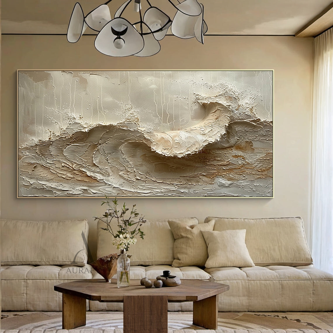 Neutral Textured Ocean Wave Wall Art - AURA668