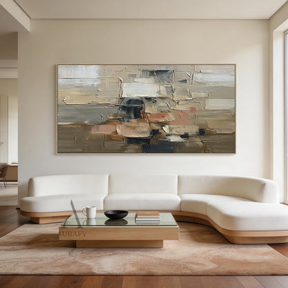 Palette Blocks, Brown Cream and Charcoal Impasto Painting AURA861