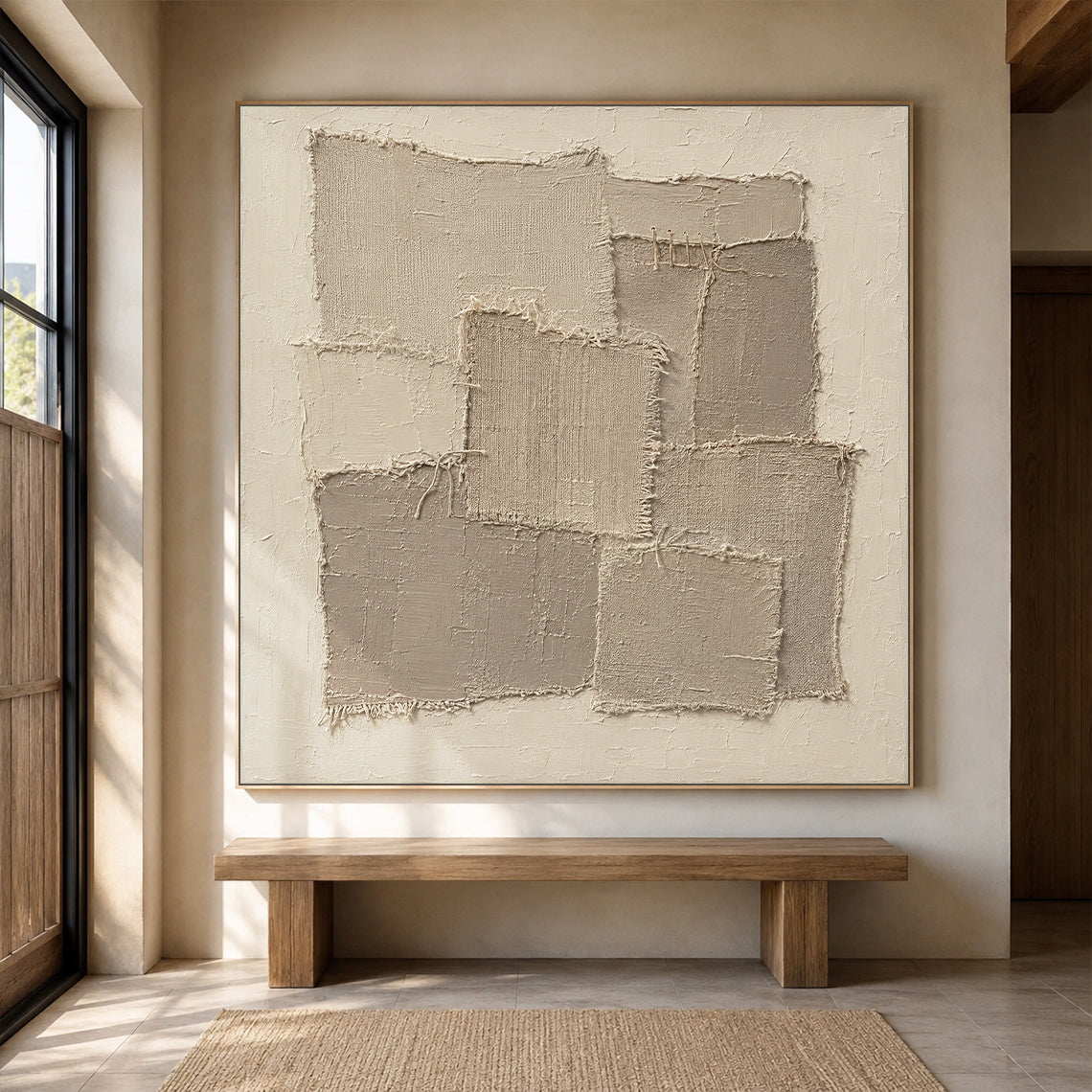 Beige Wabi-Sabi 3D Textured Painting Japandi Patchwork Plaster Sculpted Canvas Minimalist Neutral Tactile Wall Art AURA760