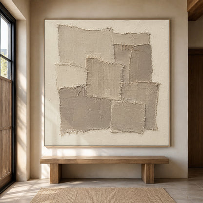 Beige Wabi-Sabi 3D Textured Painting Japandi Patchwork Plaster Sculpted Canvas Minimalist Neutral Tactile Wall Art AURA760
