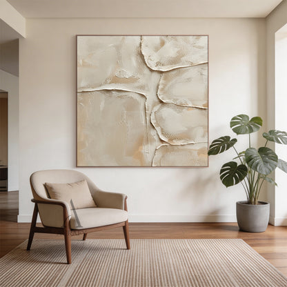 Quiet Layers, Warm Beige Sculpted Plaster Wall Art AURA862