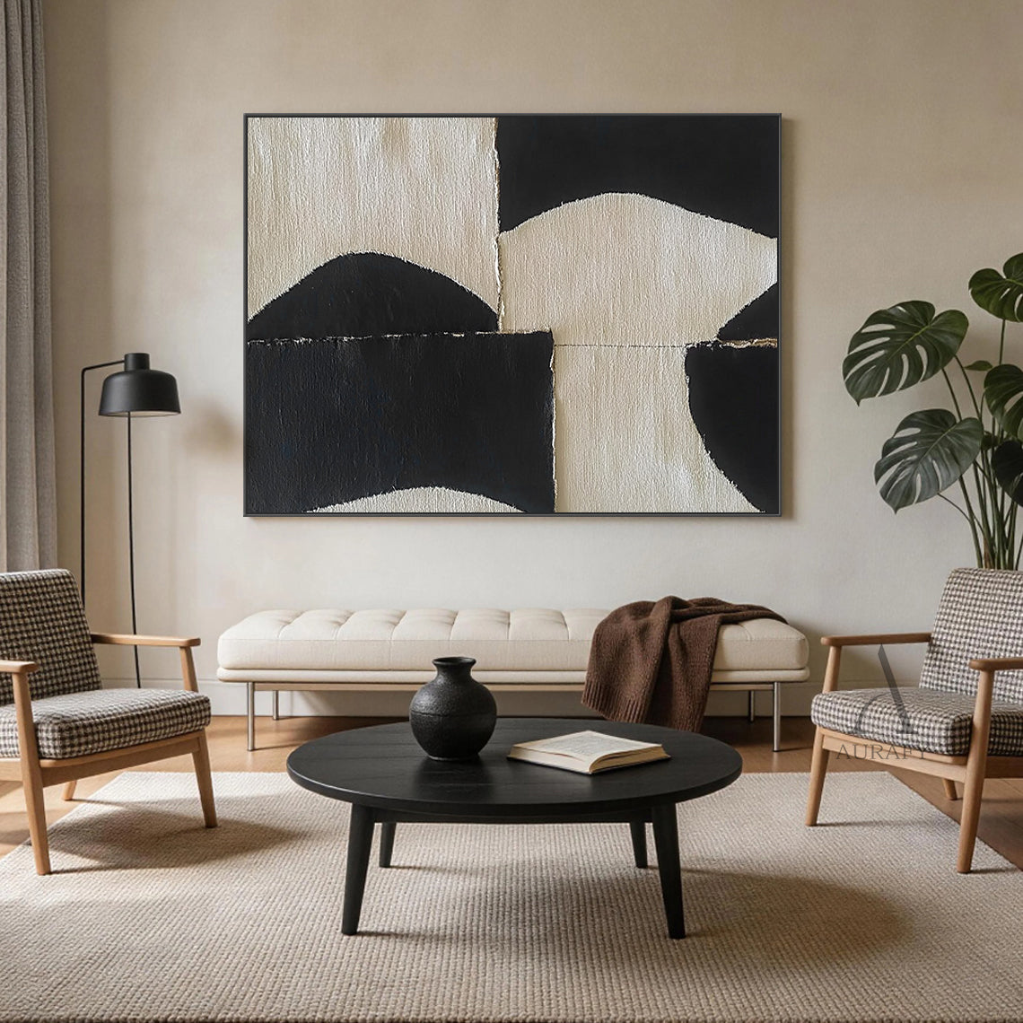 Minimalist Black Beige Wall Art Living Room Bedroom Decor AURA353