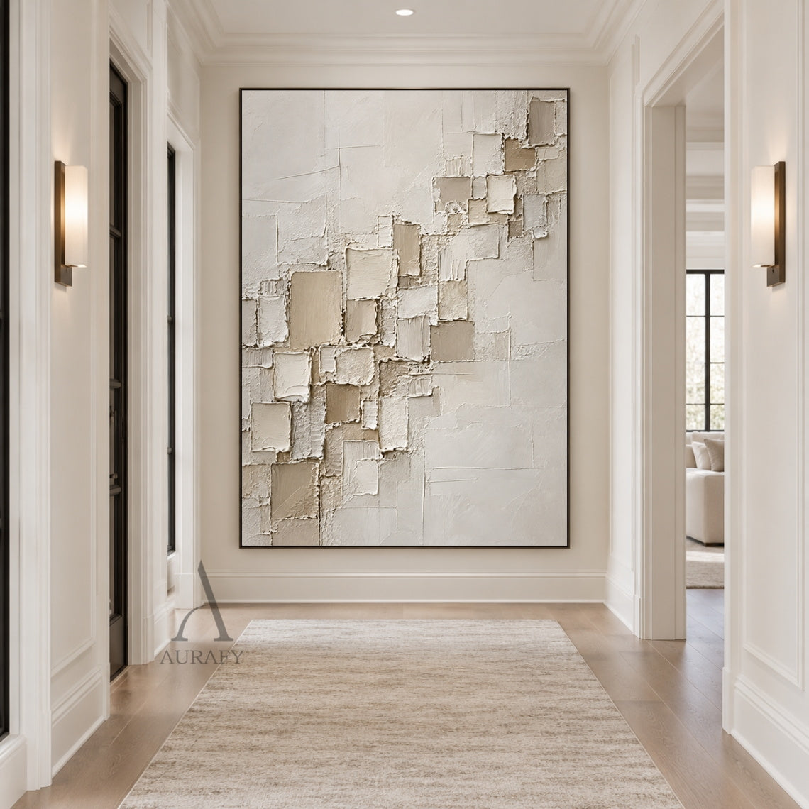 Floating Squares, Beige High-Relief Plaster Painting AURA864