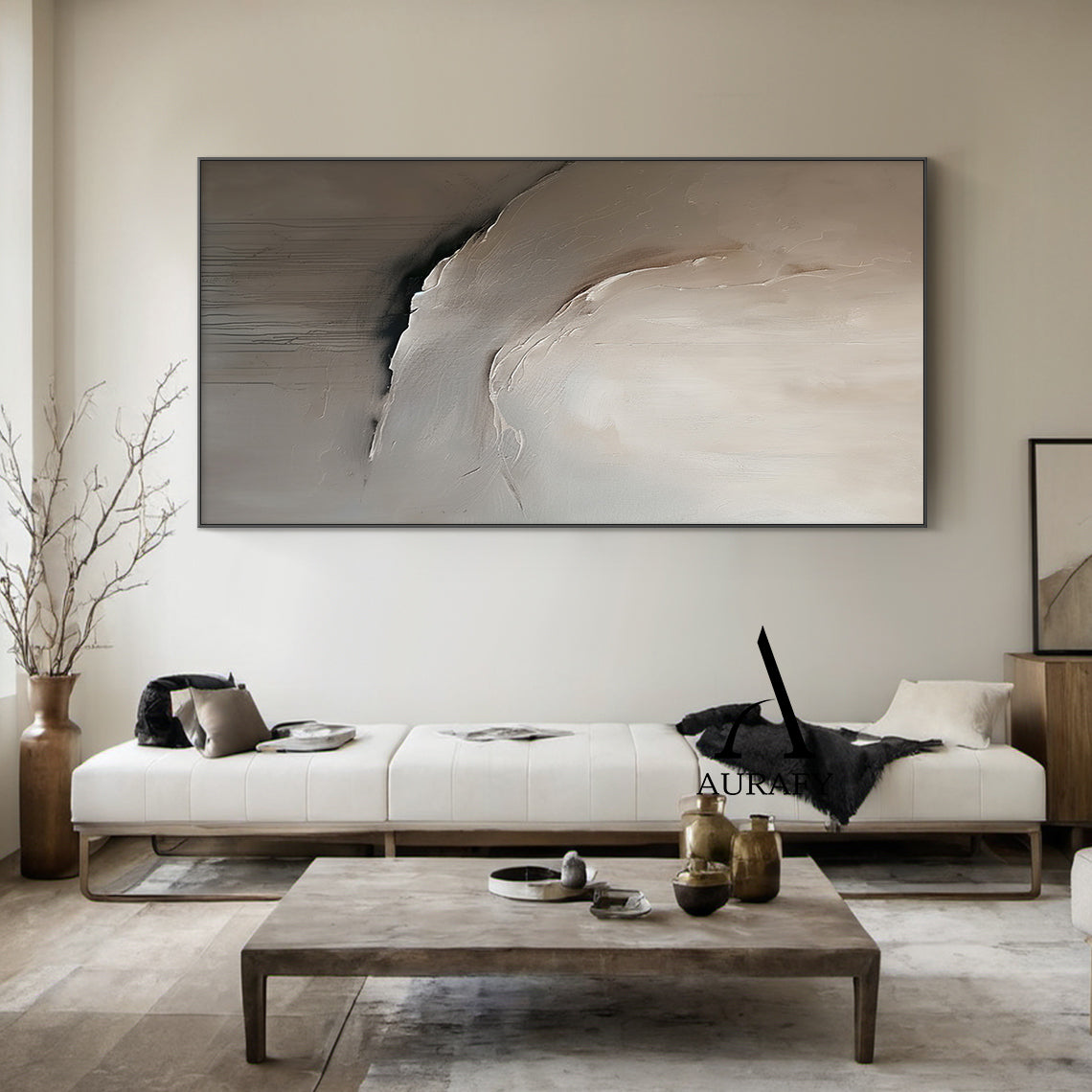 Minimalist Wall Art Gray Brown Tactile High-Relief Plaster Textured Modern Organic Canvas AURA545