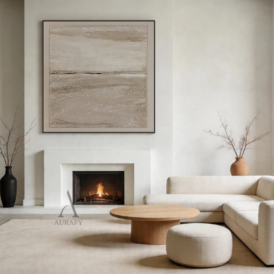 Wabi-Sabi Beige Plaster Textured Japandi Minimalist Abstract Tactile High-Relief Neutral Canvas Wall Artwork AURA740