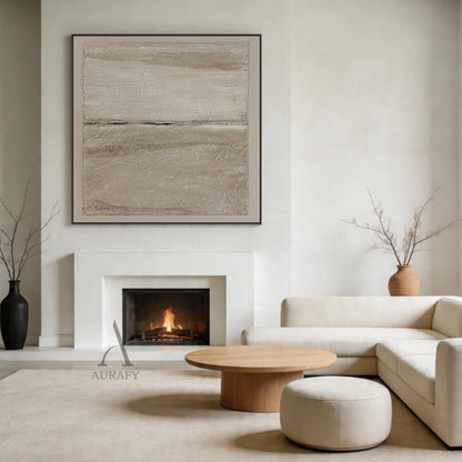 Wabi-Sabi Beige Plaster Textured Japandi Minimalist Abstract Tactile High-Relief Neutral Canvas Wall Artwork AURA740