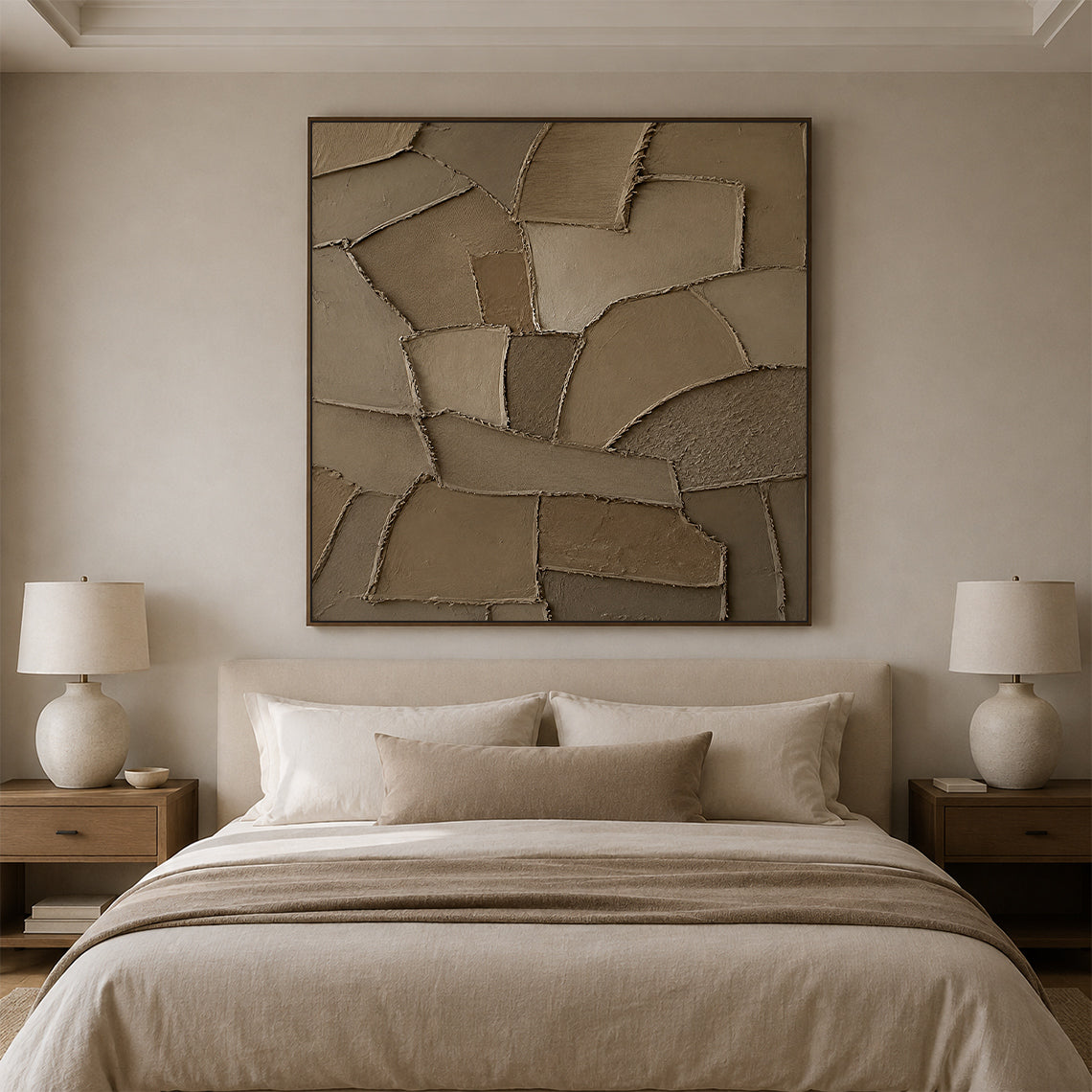 Wabi Sabi Brown 3D Textured Plaster Sculpted Canvas Japandi Minimalist Luxe Tactile Knife Stroke Art AURA771