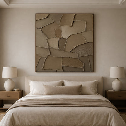 Wabi Sabi Brown 3D Textured Plaster Sculpted Canvas Japandi Minimalist Luxe Tactile Knife Stroke Art AURA771
