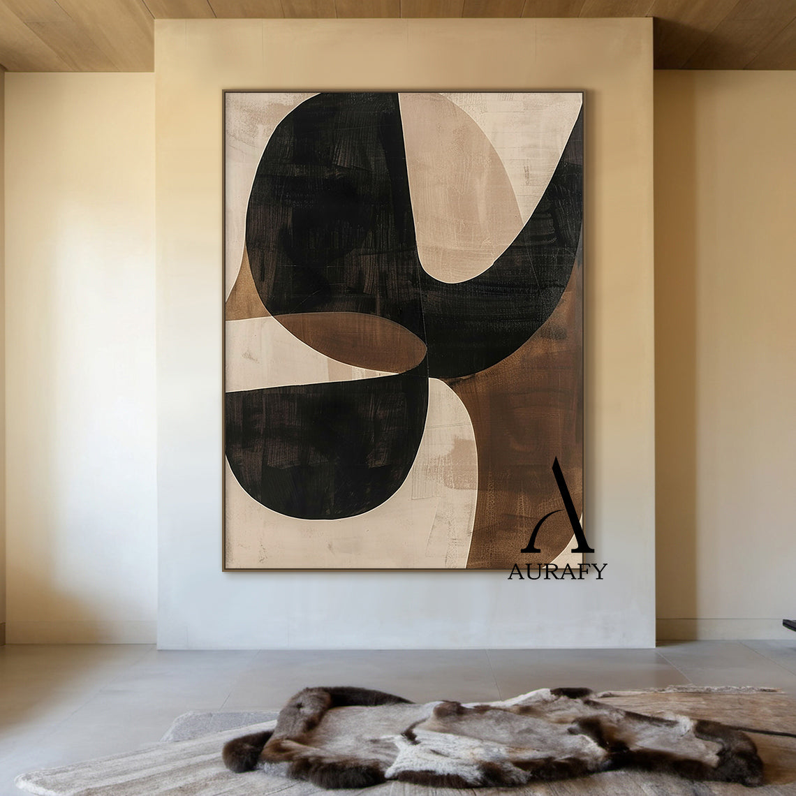 Wabi Sabi Beige Brown Hand-Painted Art Organic Curves Brushstroke Texture Tactile Wall Decor AURA575