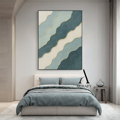 3D Textured Abstract Painting Blue White Green Gold Accent Tactile Minimalist Luxe AurafyArt AURA520