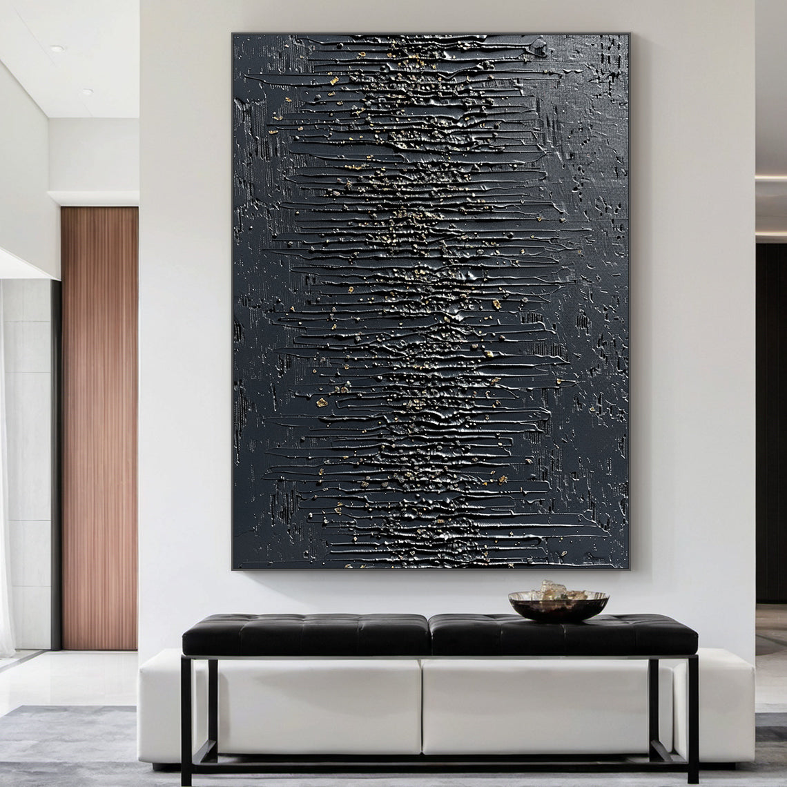 Modern 3D Textured Black Wall Painting for Living Room Bedroom AURA232