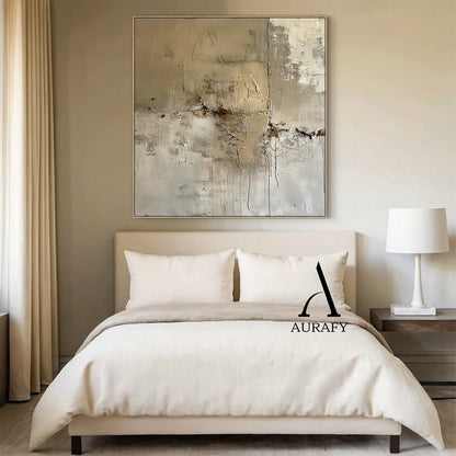 Wabi Sabi Abstract Art Plaster Textured Brown Beige High-Relief Tactile Canvas Drip Effects Modern Organic AURA556