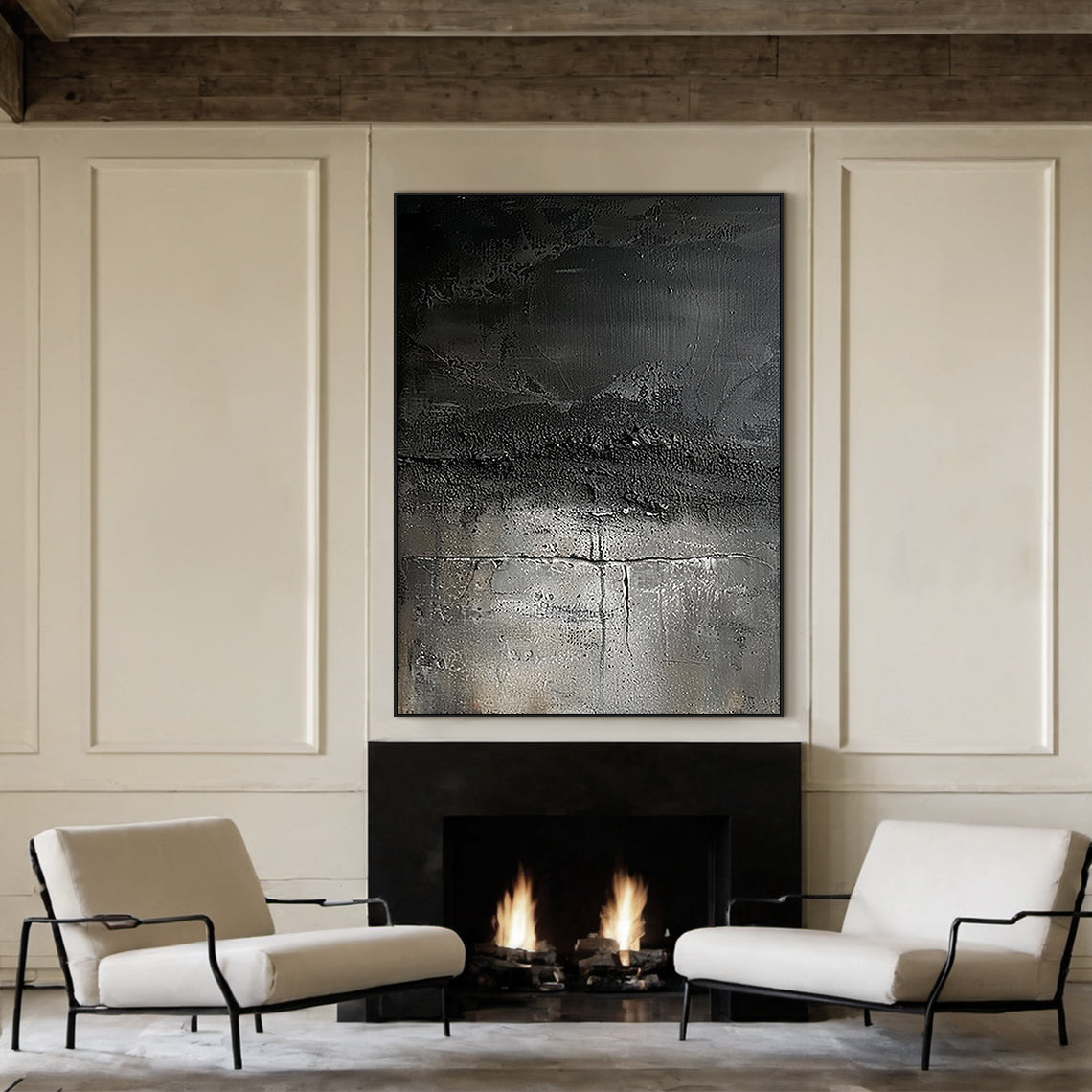 Industrial Patina Texture Wall Art – Charcoal & Steel Grey Tones – AURA020(Vertical)