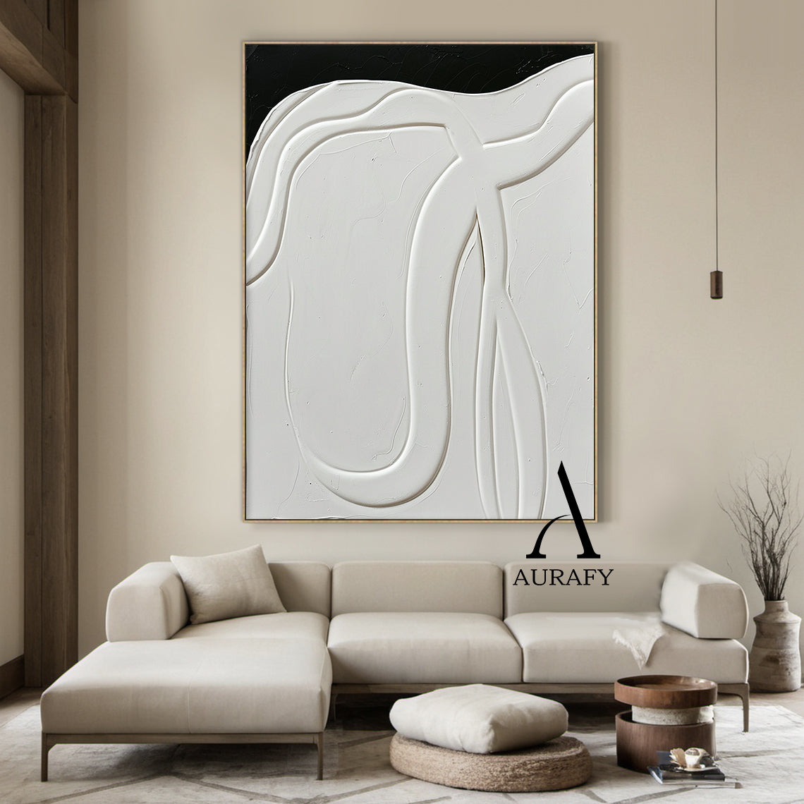 3D Textured Abstract Painting Black White High-Relief Tactile Modern Organic Luxe Artwork AURA513