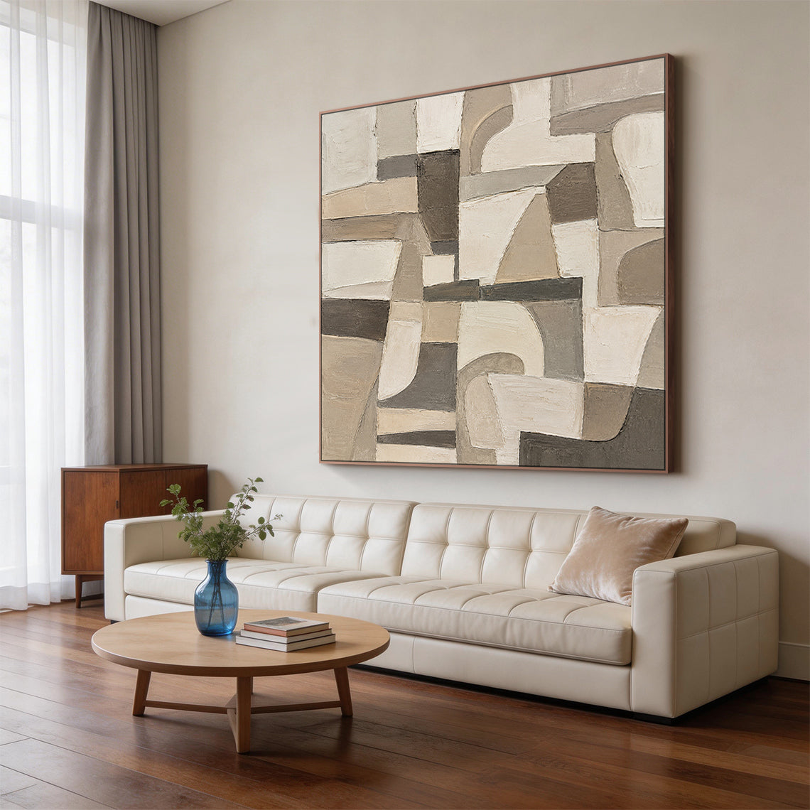 Wabi-Sabi Brown Beige Textured Abstract Plaster Knife Stroke Japandi Minimalist Modern Home Wall Art AURA706