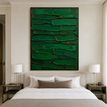 Green 3D Textured Painting Plaster Impasto Knife Stroke Wabi-Sabi Sculpted Canvas Minimalist Luxe Wall Art AURA762