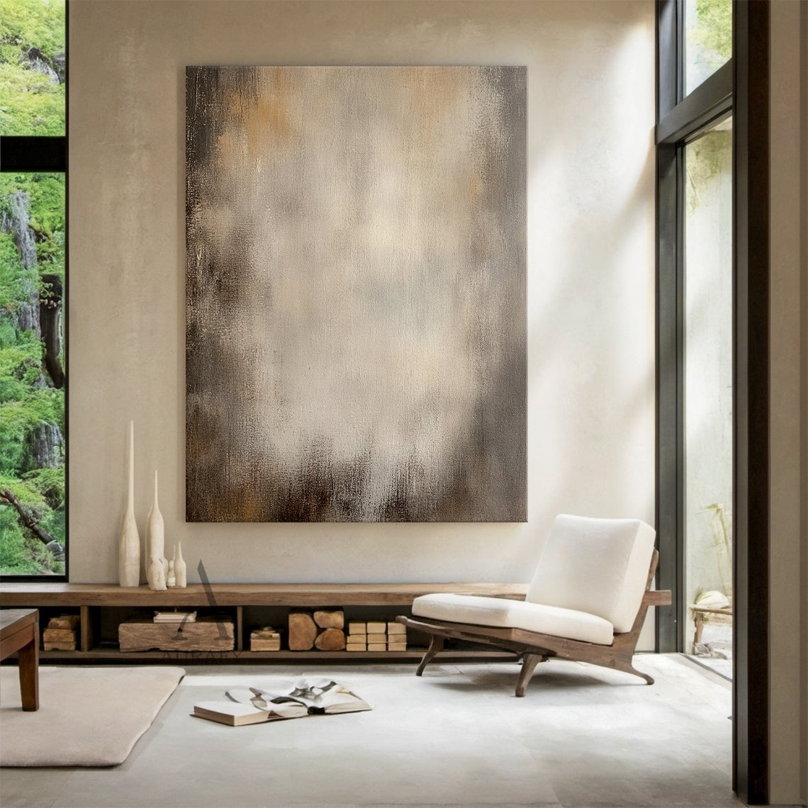 Misty Taupe Neutral Abstract Wall Art - AURA695