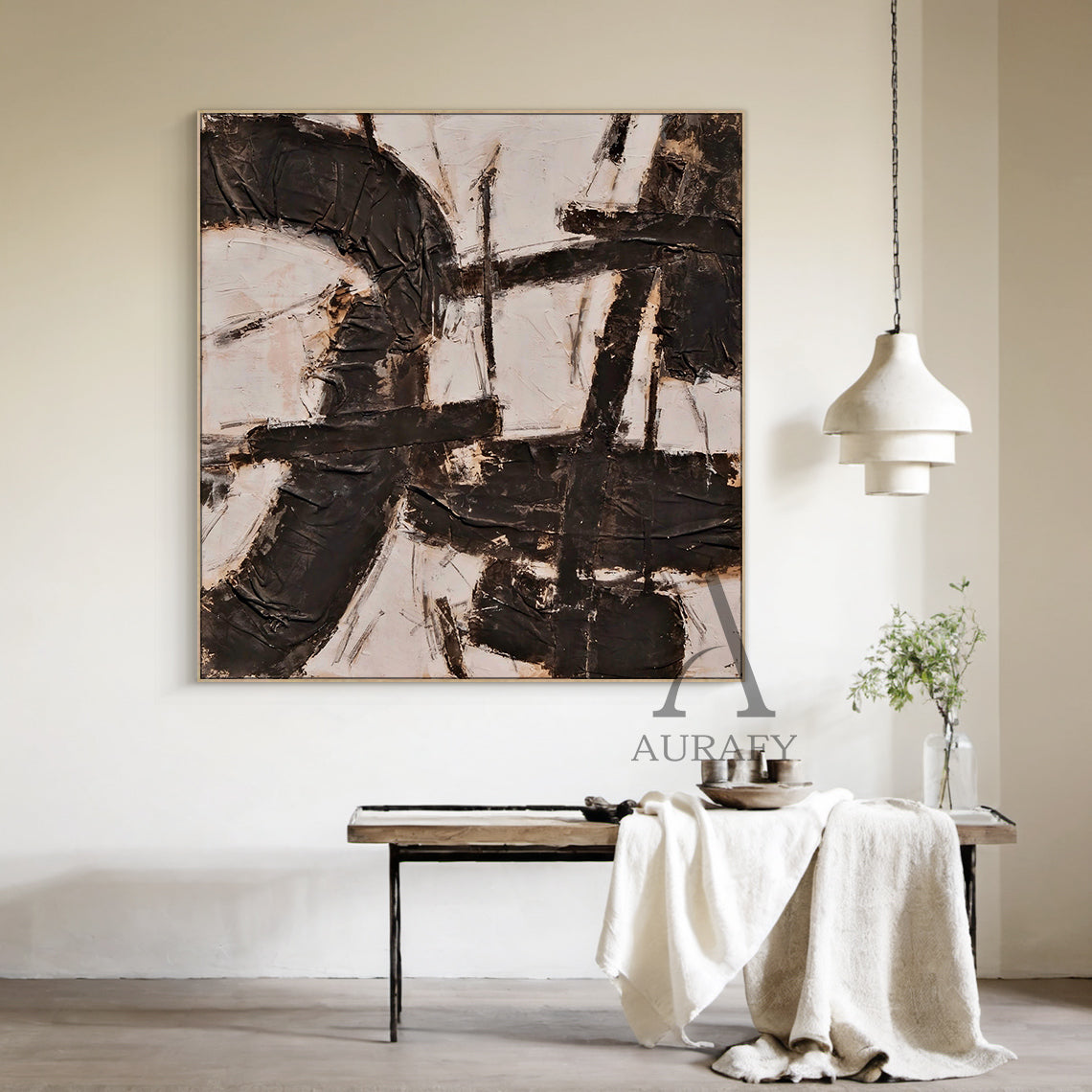 Black Abstract Canvas Wall Art Modern Living Room Decor Accent AURA238