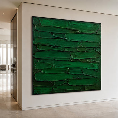 Green 3D Textured Painting Plaster Impasto Knife Stroke Wabi-Sabi Sculpted Canvas Minimalist Luxe Wall Art AURA762