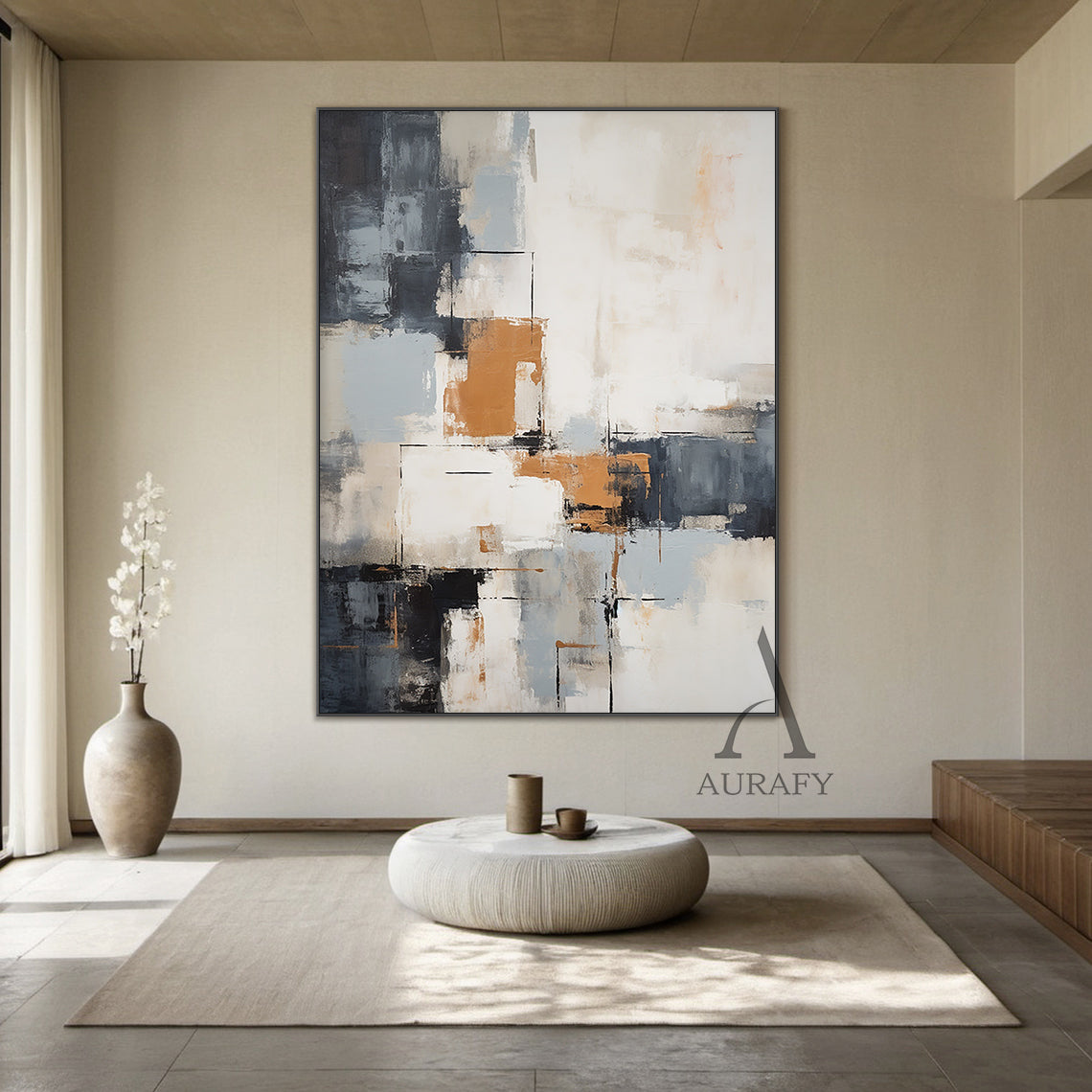 Abstract Geometric Wall Art Tactile Brushstroke Texture Warm Orange Neutral Palette Minimalist Luxe AURA496
